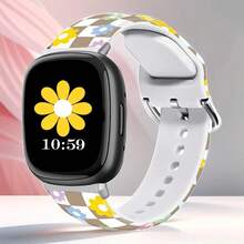 Compatible With Watch Band Fitbit Versa 3, Versa 4, Sense, Sense 2, Holiday Pattern Silicone Replacement Strap{Inchcolor_nameinch:InchBrownandWhiteCheckeredinch,Inchsize_nameinch:InchForVersa4/Versa3/Sense2/Senseinch} - BrownandWhiteCheckered - View 3