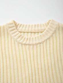 Modcrash Men's Casual Loose Solid Color Ribbed Basic Versatile Retro Commuting Cozy High-End Knit Sweater, Long Sleeve Crew Neck Pullover, Autumn/Winter - Apricot - View 6