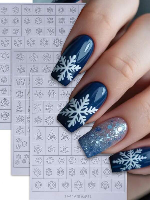 1/3pcs Hollow Spray Painting Nail Stickers, Winter Snowflake Christmas Tree Pattern Self-Adhesive Nail Decals, DIY Nail Salon Painted Nail Art Decoration, Suitable For Christmas Women's Nail Supplies