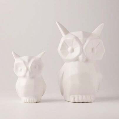 GOODSTART Glazed Ceramic Owl Statue For Home Decor - Modern Bird Figurine For Cabinet, Fireplace Mantel, Living Room, Bedroom - Ornaments And Gifts For Owl Lovers (White)