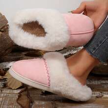 Women's Non-Slip Mute Floor Slippers - Solid Color With Plush Lining - 6652 Hồng - Xem 5