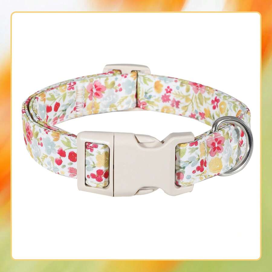 1 pieza Collar para mascotas con diseño floral clásico y patrón de flor rosa de dibujos animados, collar suave y ajustable con hebilla de de plástico rosa, adecuado para perros pequeños/medianos/grandes, unisex, de alta calidad para uso en interiores/exteriores - Champán - Ver 1