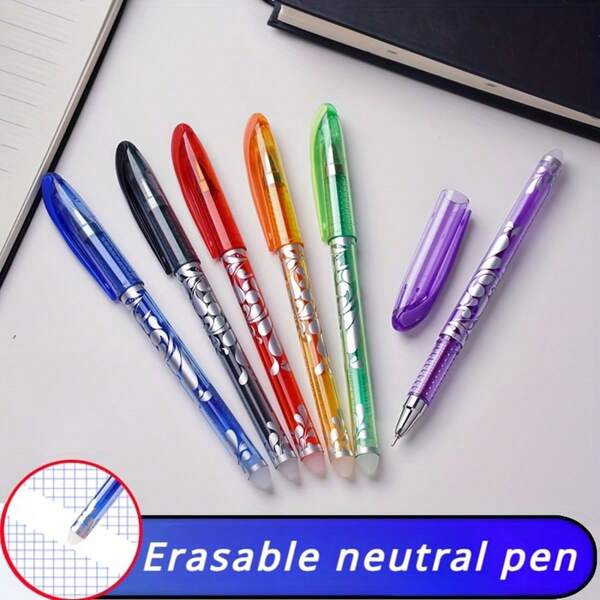 6 bolígrafos de gel borrables, punta fina de 0.5 mm, bolígrafos retráctiles con agarre ovalado, colores surtidos - perfectos para estudiantes y uso diario