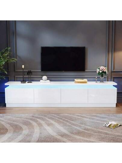 180 34 40 Cm TV St Drawers, Cabinet LED Lighting, High Gloss Sideboard Table, Drawer Unit, TVs Up To 80 Inches, Wit