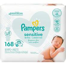 Toallitas húmedas Pampers Sensitive Water Baby, 2 paquetes con tapa abatible, 168 unidades - 1 - Ver 1