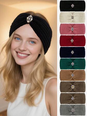 1pc Women's Fashion Pearl & Rhinestone Decorated Knitted Headband, Soft Lightweight Breathable Elastic Hairband, Suitable For Autumn/Winter Daily Wear, Great Gift For Family And Girlfriend