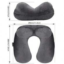 Inflatable Travel Pillow Soft Velvet Inflatable Neck Pillow For Traveling Airplanes Train Car Office With Compact Bag Breathable Washable Cover Suit For Adults Sleeping - Grey Gift - Grey - View 4