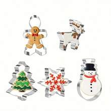 Christmas Tree, Gingerbread Man, Gingerbread House, Snowflake, Candy Cane, Deer Shaped 6pcs Stainless Steel Cookie Cutter Set - Multipurpose Baking Tools For Christmas