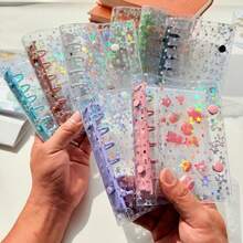 A7 Colorful Transparent Star Loose-Leaf Binder, Transparent Sticker Book, Seal Book Sticker Backing, Stamp Album, Miniature Book, 3D Stickers, Sticker Book, Photo Storage Bag, Book Cover, Trading Card Box, Can Be Used As Photo Album, Budget Planner, Diary, Notebook, Office Supplies - Multicolor - View 4