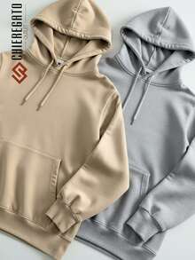 Kit Of 2 Hooded Sweatshirts, Casual Basic Style, Unisex Winter Set - - 米色/灰色 - 查看 1