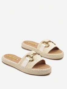 Boho Woven Espadrille Slides For Women, Summer Casual Beach Sandals - Beige - View 5