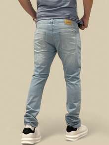 Men's Slim Fit Premium Denim Jeans With Elastane Lycra - 寧靜藍 - 查看 5