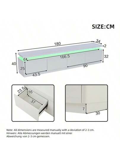 180 34 40 Cm TV St Drawers, Cabinet LED Lighting, High Gloss Sideboard Table, Drawer Unit, TVs Up To 80 Inches, Wit view 5