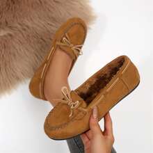 Ladies Shoes Cozy Warm Faux Lined Lace-Up Bow Spring Fall Shoes Loafers Flats Outdoor Walking Travel - 黃色 - 查看 4