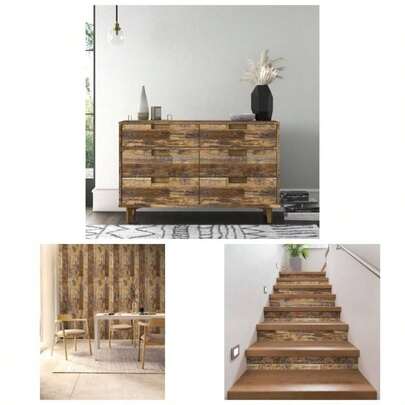 Wood Panel Wall Paper Peel And Stick Wallpaper, Brown Striped Wood Slat Contact Paper, Removable Self Adhesive Faux Wood Grain Wall Covering Bedroom 17. In X 118 In