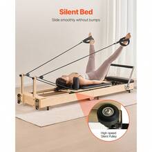 Foldable Pilates Reformer, Wooden Pilates Workout Machine For Home Gym Studio Use, Pilates Bed With Dual Resistance- Spring & Cord, Reformer Set With Sitting Box, Up To 400 LBS - Maple Foldable - View 4