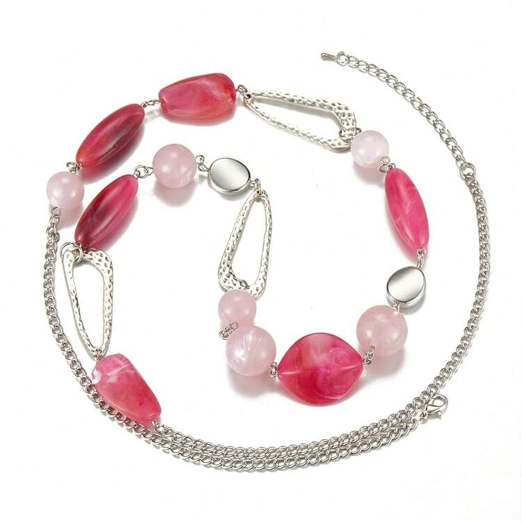 Noessla Layered Long Necklaces For Women Crystal Beaded Statement Necklace Sweater Silver Chain With Gifts Box Jewelry{Inchcolor_nameinch:Inch07-Hotpinkinch} - 07-亮粉色 - 查看 3