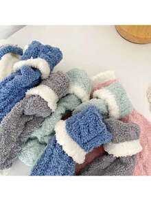 3 Pairs Of Women's Winter Warm Fleece Socks - Soft Coral Fleece, Ribbed, Pastel Colors, Washable Indoor And Outdoor Comfortable Plush Socks, Soft Texture, Comfortable Wear, Random Colors - 3 cặp - Xem 7