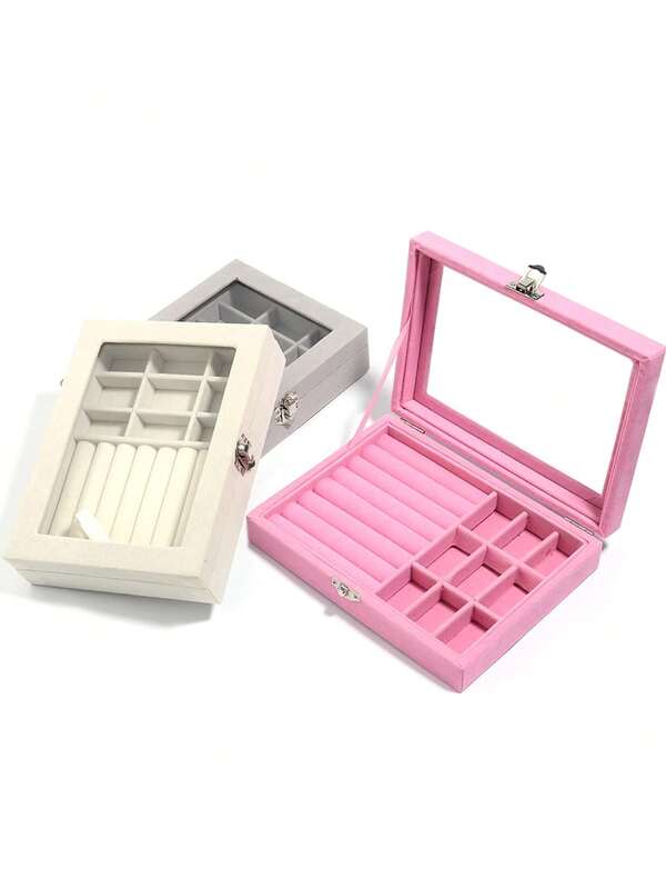 1 pezzo Scatola rettangolare per gioielli in velluto rosa con fibbia in metallo, organizzatore antipolvere per orecchini, collane, anelli e bracciali, espositore, forniture per matrimoni, decorazione per la casa, scatola per cassettiera, scatola regalo