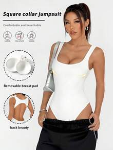 This Sexy Square-Neck Bandeau Top Features A Shaping Design That Highlights The Waistline. This Women's Wide-Shoulder Bandeau Top Has An Open-Back Design, Which Can Be Made Into A One-Piece Outfit, Perfectly Shaping The Figure And Back Lines. Suitable For All Seasons, Comfortable For Daily Wear. - White - View 1