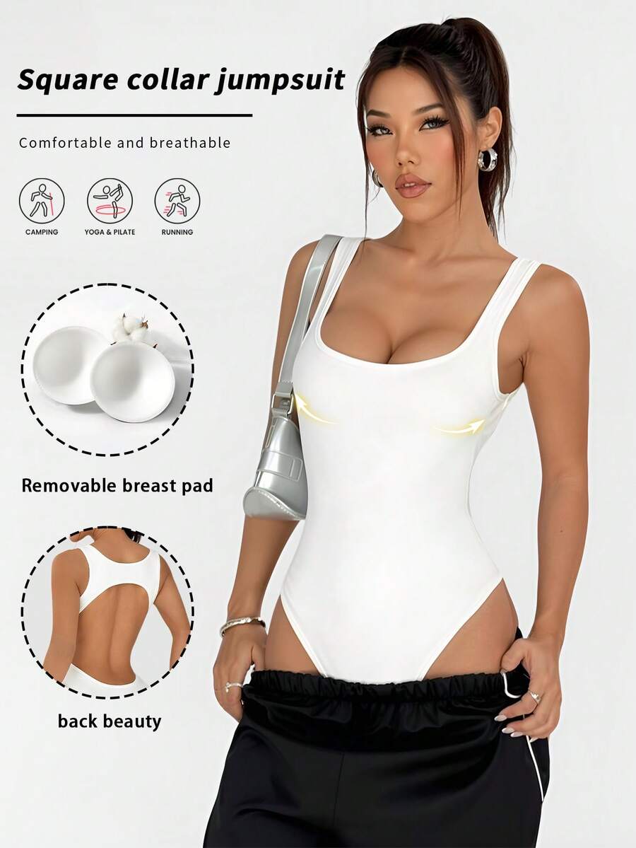 This Sexy Square-Neck Bandeau Top Features A Shaping Design That Highlights The Waistline. This Women's Wide-Shoulder Bandeau Top Has An Open-Back Design, Which Can Be Made Into A One-Piece Outfit, Perfectly Shaping The Figure And Back Lines. Suitable For All Seasons, Comfortable For Daily Wear. - White - View 1