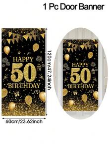 1pc Happy 18/30/40/50/60th Birthday Door Banner - Black & Golden Bright Rhinestone Style Birthday Door Hanging Flag Porch Sign Door Cover Curtain, Happy Birthday Party Supplies Party Background Wall Decoration Supplies, Home Decor - Multicolor - View 14