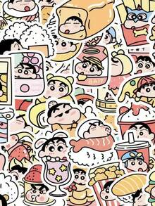 A Set Of 50PCS Food Crayon Shin-Chan Stickers, Super Cute Cartoon Character Mixed Diy Notebook Stickers, Waterproof, Suitable For Decorating Mobile Phones, Laptops, Suitcases, Water Cups, Skateboards - Multicolor - View 2