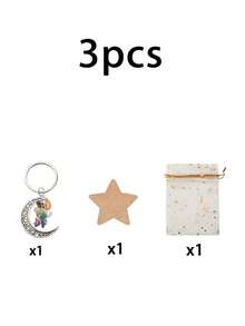 12/3pcs Stone Moon Keychain Party Gift Set, Eid Al-Fitr Commemorative Pack, Suitable For Star And New Moon Themed Parties: Birthday Celebrations, Christmas Wedding Events, And Eid Al-Adha Collections - Includes A Charm, A Writeable Star-Shaped Card Tag, And A Drawstring Bag With A Starlight Design. - Multicolor - View 7