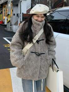Women Faux Fur Coats - Grey - View 4