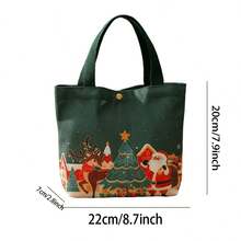 Christmas Treat Bags With Handles Santa Reindeer Print Tote Bag Apple Bags Candy Bags For Kids Adults, Holiday Decor - Green - View 7