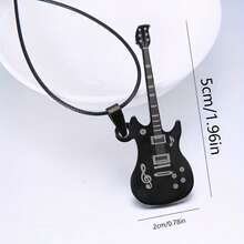 Music Note Guitar Pendant Necklace Men's Stainless Steel Necklace - màu đen - Xem 3