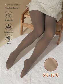1 Pair Sheer Coffee Color Skinny Leggings For Women, Fashionable Thin Tights Suitable For 5°C-15°C, Lint-Free, Comfortable & Warm For Casual Everyday Wear, Also Suitable For Halloween And Christmas Occasions - Coffee Brown - View 3