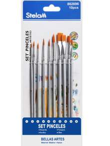 Juego de 10 Pinceles con Mango Plateado para Pintura - Ideales para Acrílico y Óleo - Plateado - Ver 3