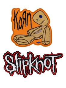 2-Piece Embroidered Iron-On/Sew-On Patches - Vibrant Mixed Colors Band Logo And Doll Patterns For Jackets, Hats, Pants DIY Clothing Decoration, Sewing Accessories, Music Fan Gear, Bold Patch Designs, Band Themed Accessories, High-Quality Embroidery - 彩色 - 查看 10