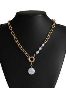 1件嘻哈风格仿珍珠吊坠项链 - 金黃色 - 查看 5