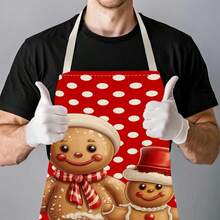 1pc Adult Gingerbread Tree Red Linen Apron - Holiday Christmas Apron, With Gingerbread Cookie Design, Durable Fabric, Holiday Cooking, Women's Apron, Funny Apron, Women's Novelty Apron, Men's Apron, Christmas Apron Women, Novelty Apron, Women's Apron, Women's Christmas Apron, Teacher Apron Linen Apron - Multicolor - View 2