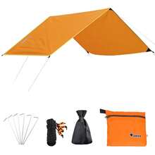 Hammock Camping Tarp Rain Fly, Waterproof Tent Shelter Awning Sunshade Cloth Picnic Mat For Outdoor HiFKing Beach BackpacFKing - Included Guy Lines & Stakes{Inchcolor_nameinch:Inch#02Orangeinch,Inchsize_nameinch:Inch7.22x7.87ftinch} - #02Màu cam - Xem 2