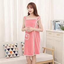 1 pezzo Asciugamano da bagno da donna (Dimensione: 80cm * 135cm, 250g), Accappatoio da spiaggia/spa/bagno, Asciugamano da doccia/fitness, Set asciugamani da donna, Accappatoio in spugna di corallo ultra morbido da donna con taschino a fiocco carino, Vestito asciugamano per la casa, Disponibile in più colori, Indumenti in velluto confortevoli, Asciugamano indossabile