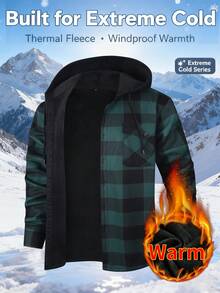 1pc Plaid Flannel Shirt For Men, Hooded Workwear Jacket With Pockets, Warm Padded Winter Plaid Lumberjack Jacket - Flannel Hooded Shirt - 綠色 - 查看 1