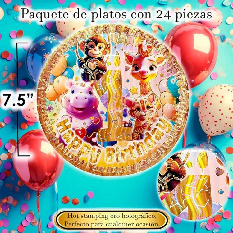 24 Pz Plato Cartón Premium Pastelero De Cumpleaños Unicornio bebé - Felicidades 1 - Añade 4