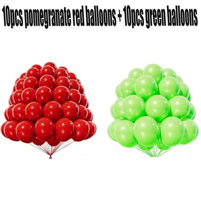 10pcs Pomegranate Red Balloons + 10pcs Green Balloons - Vibrant And Romantic Decoration For Valentine's Day, Wedding, Birthday Celebrations