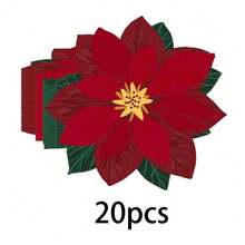 20/40/60 Stücke Weihnachts-Poinsettia-Servietten, Weihnachtsparty-Servietten, Einweg-Weihnachts-Cocktail-/Getränkeservietten mit roter Poinsettia-Blume, für Weihnachtstisch-Dekoration, Winterfest-Party-Zubehör, Weihnachtsdekorationen - Verschiedenfarbig - Übersicht 8