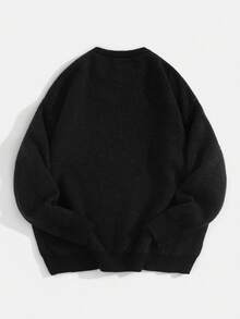 Colección de otoño/invierno DIYIE: Suéter de cuello redondo para hombre con textura cepillada de bloques de color, patrón de araña, estilo relajado, sofisticación de alta calle, tejido vintage - Negro - Ver 3