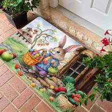 1pc Whimsical Rabbit And Basket Designed Floor Mat – Non-Slip, Stain-Resistant Polyester Mat, Quick-Drying Mat For Kitchen, Laundry Room, Bathroom, Ideal For Easter, Christmas, Valentine's Day, Thanksgiving Decorations, Washable Area Mat - Multicolor - View 10