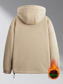 Men's Autumn/Winter Thick Hooded Sweatshirt Sweatshirt, Casual & Fashionable Fleece Jacket - Khaki - View 2