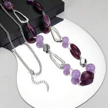 Noessla Layered Long Necklaces For Women Crystal Beaded Statement Necklace Sweater Silver Chain With Gifts Box Jewelry{Inchcolor_nameinch:Inch07-Purpleinch} - 07-紫色 - 查看 6