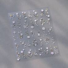 1pc Golden 3D Christmas Snowflake Nail Stickers - Self-Adhesive, Glittery Embossed Design For Nail Decoration, Perfect For Holiday Celebrations, Festive Nail Art|Cartoon Snowflake Design|Selfadhesive Stickers, Christmas Nail Stickers, Nail Sticker - 彩色 - 查看 10