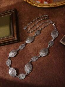 1pc Women's Metal Carved Flower Bohemian Western Style Vintage Waist Chain, Casual & Fashionable Boho Halloween - 金色 - 查看 1