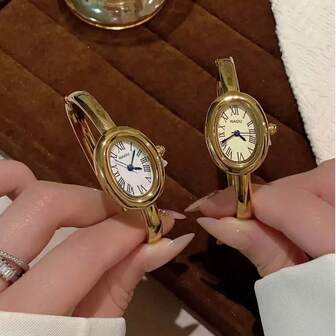 Oval Mini Bathtub Gold Bangle Style Watch, Women's Niche Retro High-End Quartz Watch, Couple Watch