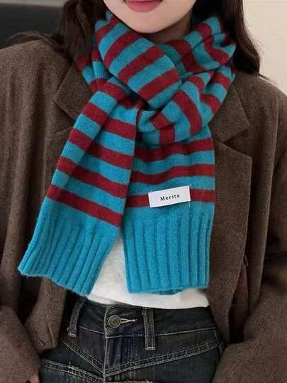 1件装女士时尚百搭撞色条纹袖围巾，舒适保暖，适合日常穿着、购物和派对搭配。
